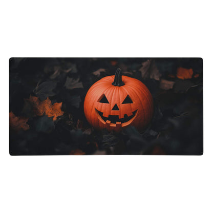 A vibrant orange halloween pumpkin moody mouse pad with carved jack o lantern face for spooky gaming desks