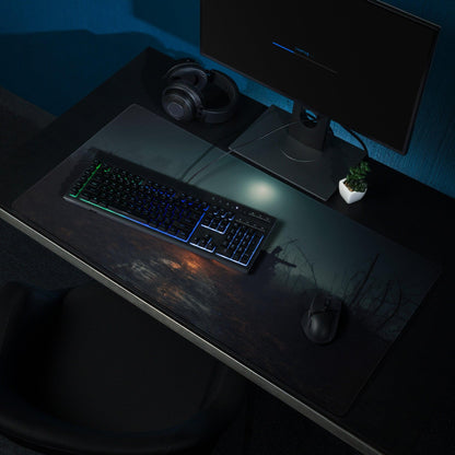 Black gaming mousepad with Halloween pumpkin scene and RGB glow
