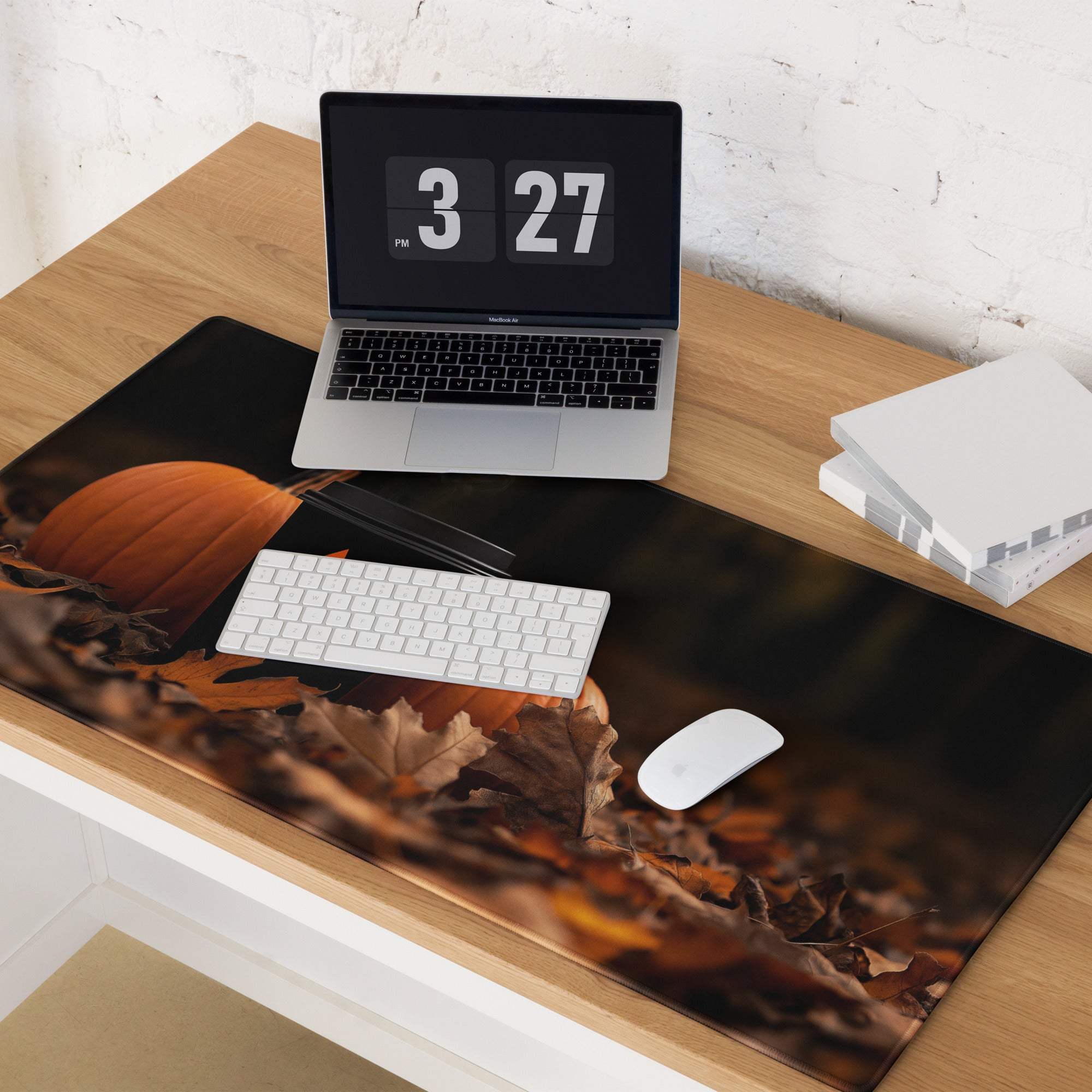 Moody Autumn Halloween gaming mouse pad with pumpkins and leaves
