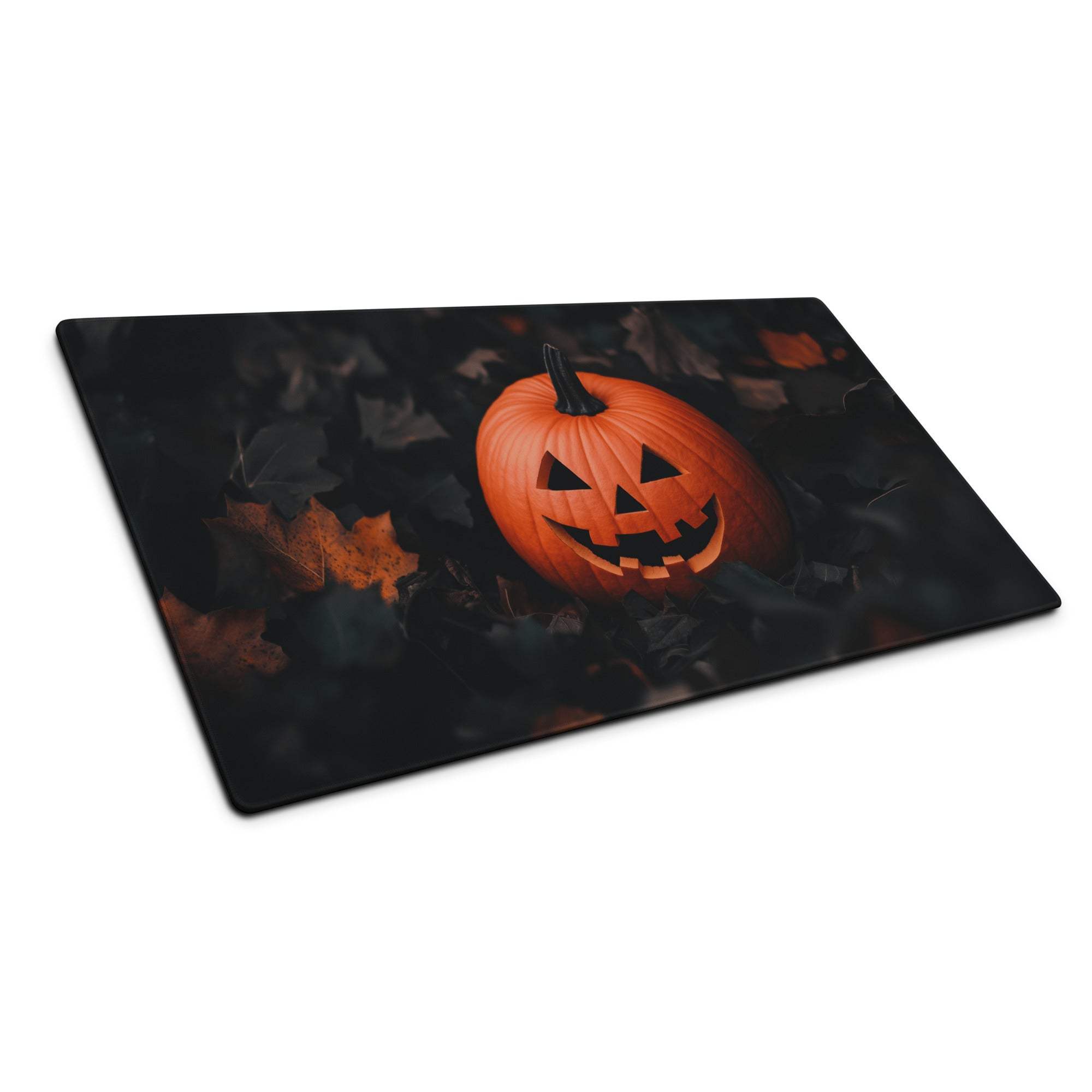 Halloween orange carved pumpkin mouse pad with moody dark non-slip backing