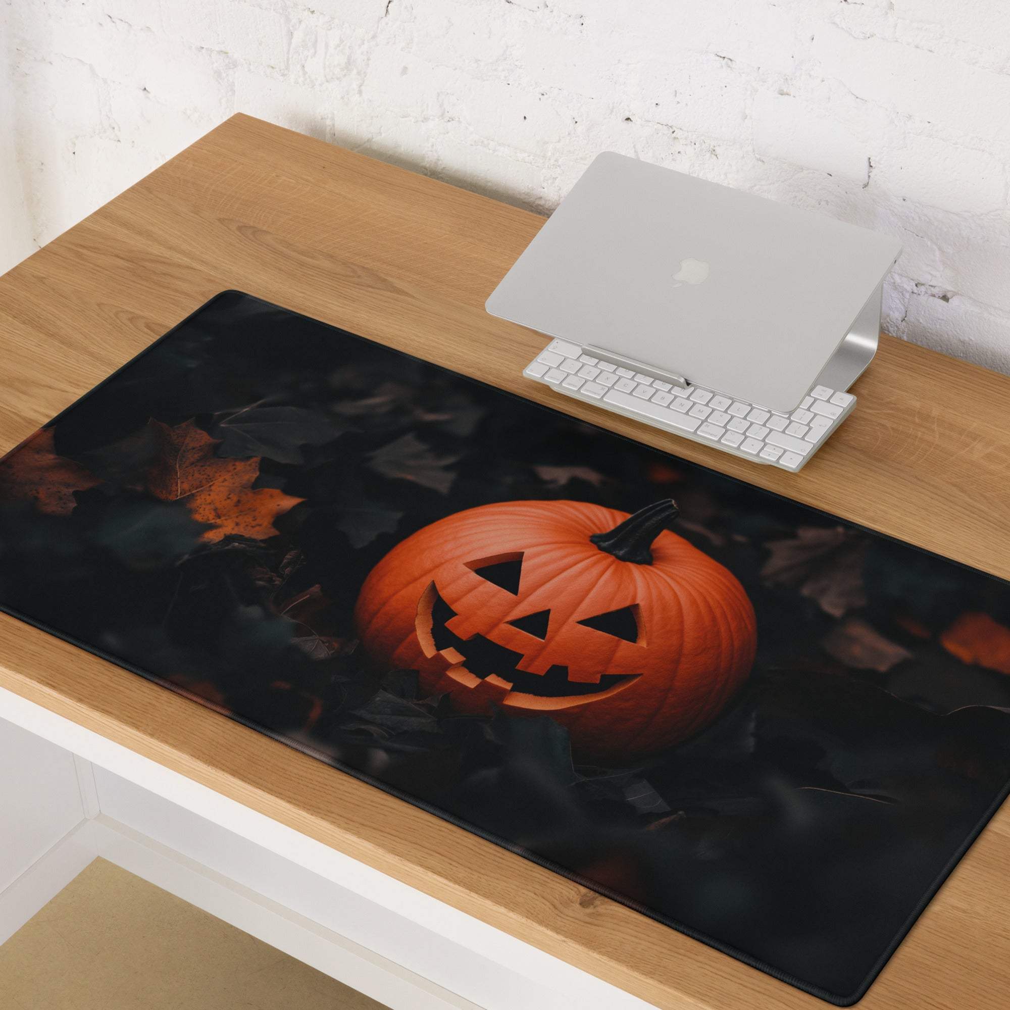 Halloween orange carved pumpkin moody dark gaming mouse pad
