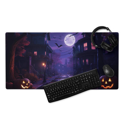Halloween moonlit night gaming mouse pad with jack o lanterns and bats