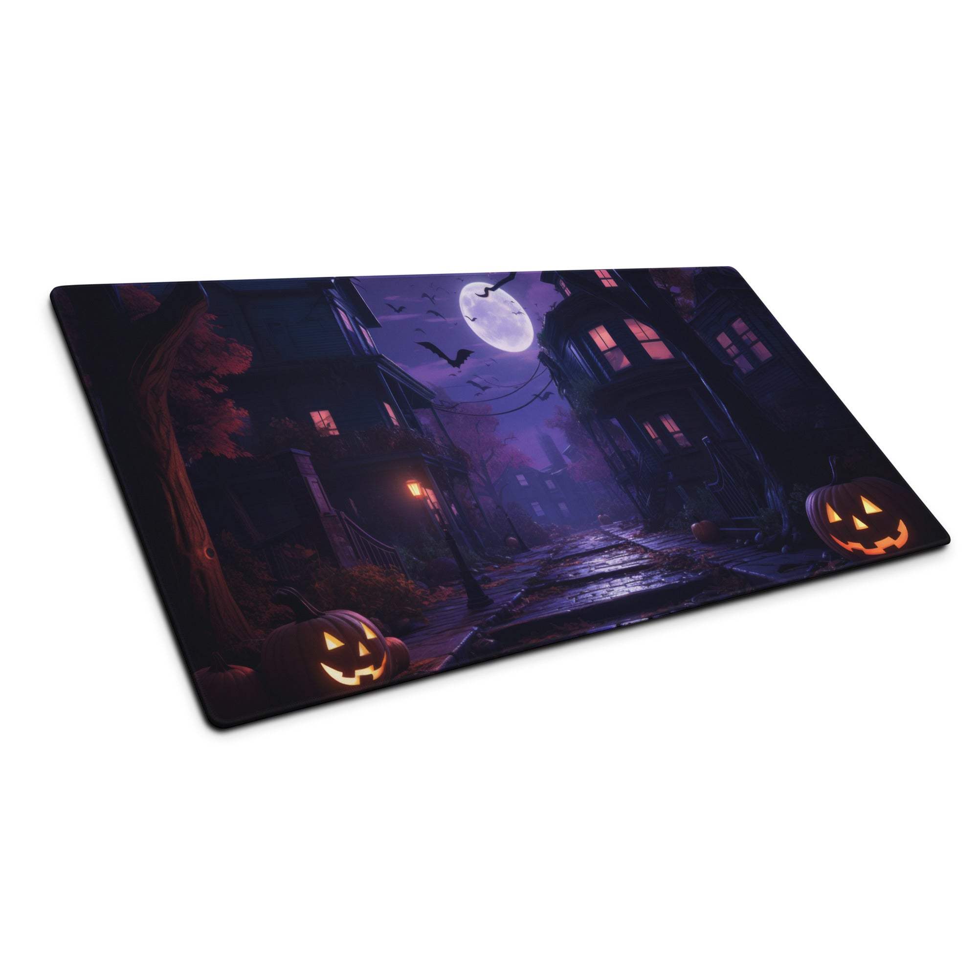 Halloween moonlit night gaming mouse pad with jack-o-lanterns