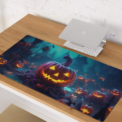 Halloween glowing jack-o-lantern gaming mouse pad with non-slip backing