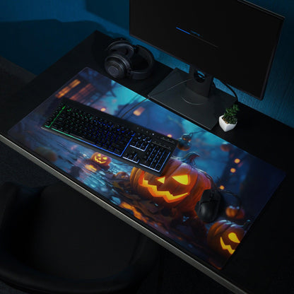 Halloween pumpkin orange glow night scene large gaming mouse pad