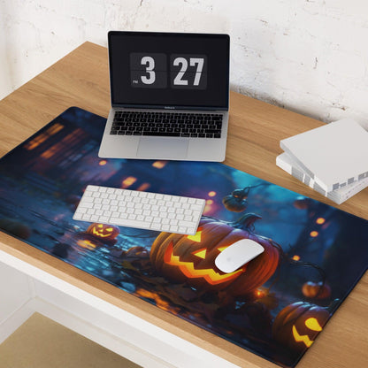 Halloween pumpkin orange glow gaming mouse pad with jack-o-lanterns