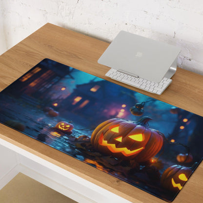 Halloween pumpkin orange glow night scene large gaming mouse pad
