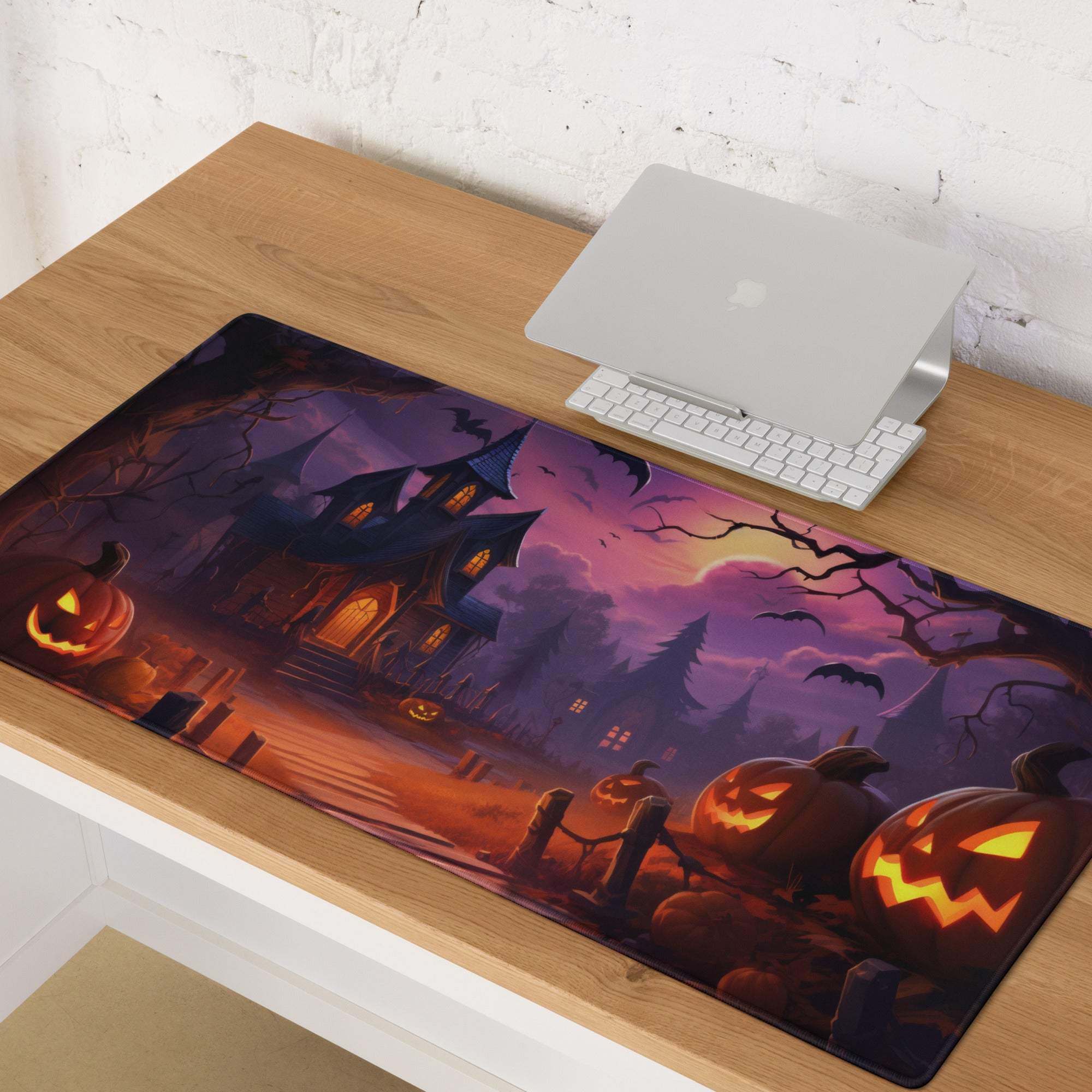 Spooky Halloween haunted house gaming mouse pad with non-slip backing