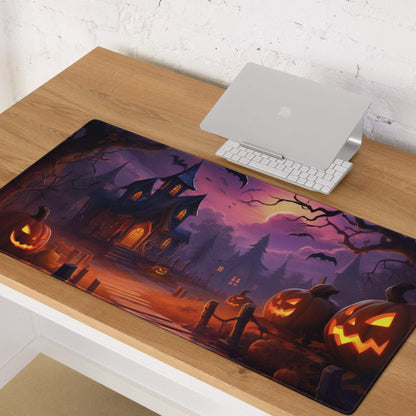 Spooky Halloween haunted house gaming mouse pad with non-slip backing