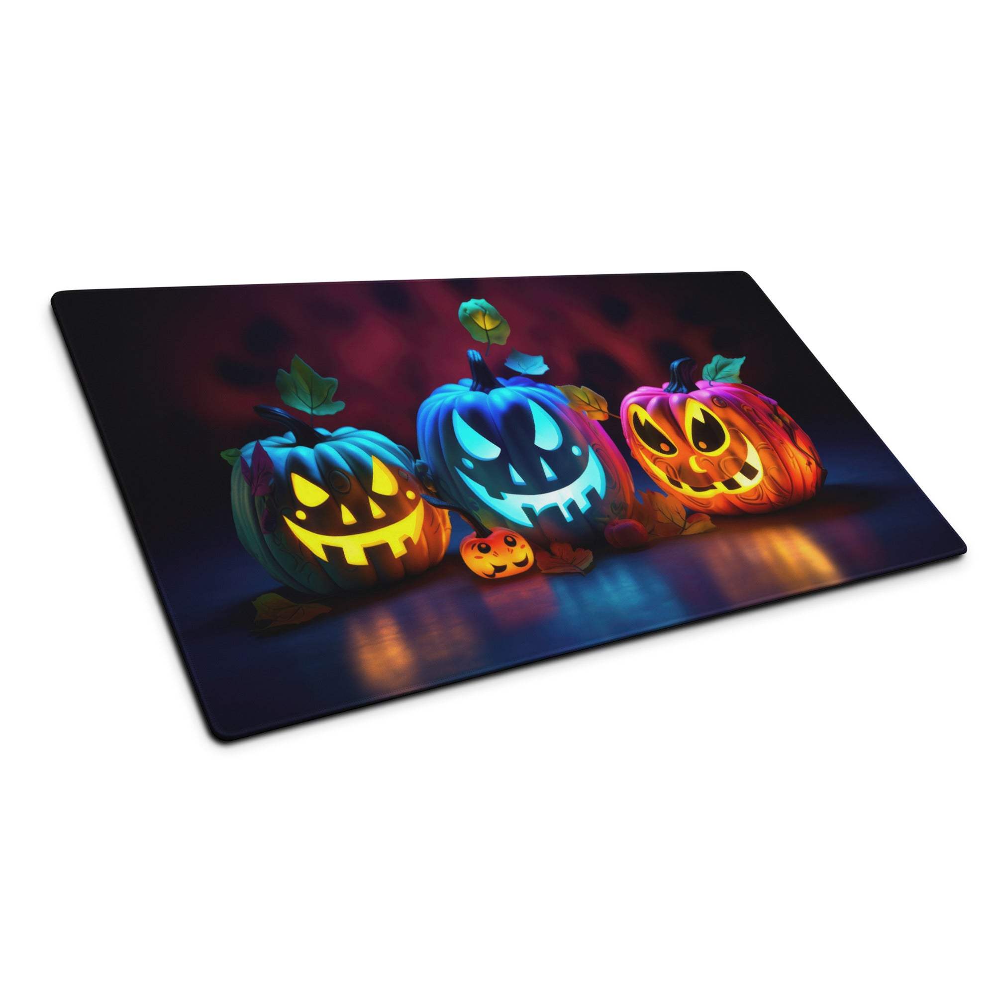 Halloween pumpkin glow gaming mouse pad with carved jack-o-lanterns