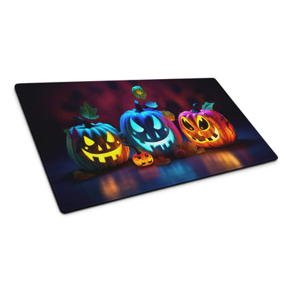 Halloween pumpkin glow gaming mouse pad with carved jack-o-lanterns