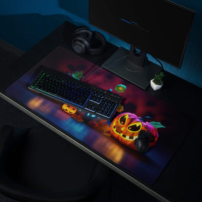 Halloween pumpkin glow gaming mouse pad with jack-o-lantern design