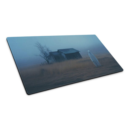 Moody blue mist gaming mouse pad with misty barn and ghost figure