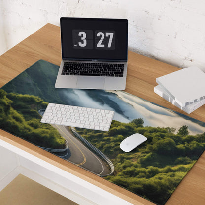 Lush green forest road on nature-inspired gaming mouse pad