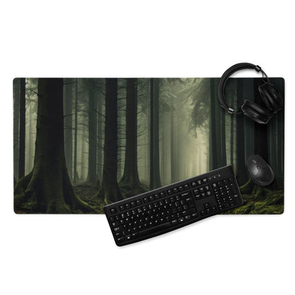 Mystic Forest large gaming mouse pad with mossy trees mist design