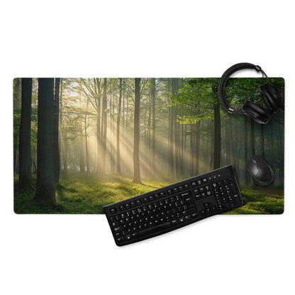 Forest Sunlight gaming mouse pad with keyboard, mouse, non-slip base