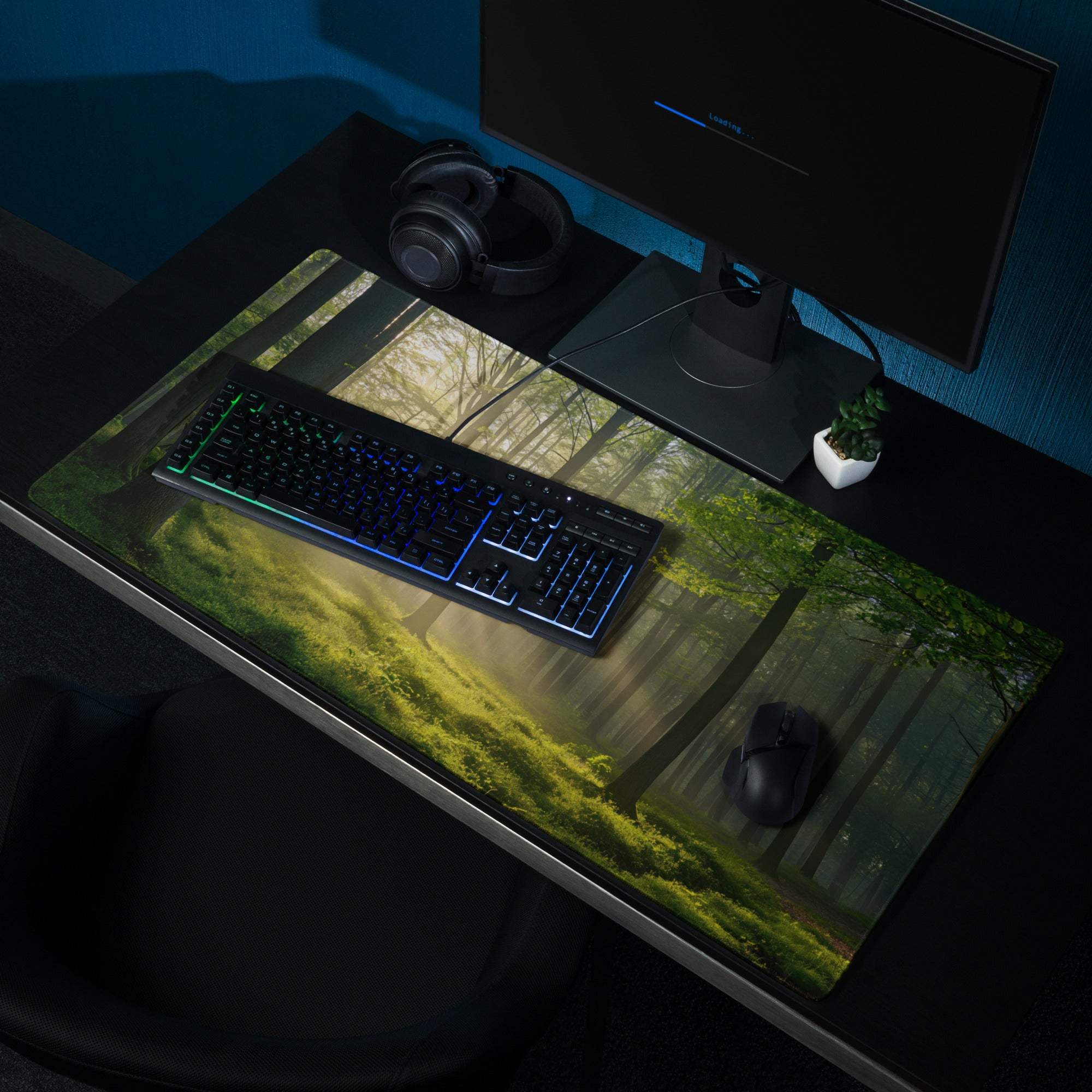 Forest Sunlight gaming mouse pad with lush green forest print and non-slip base