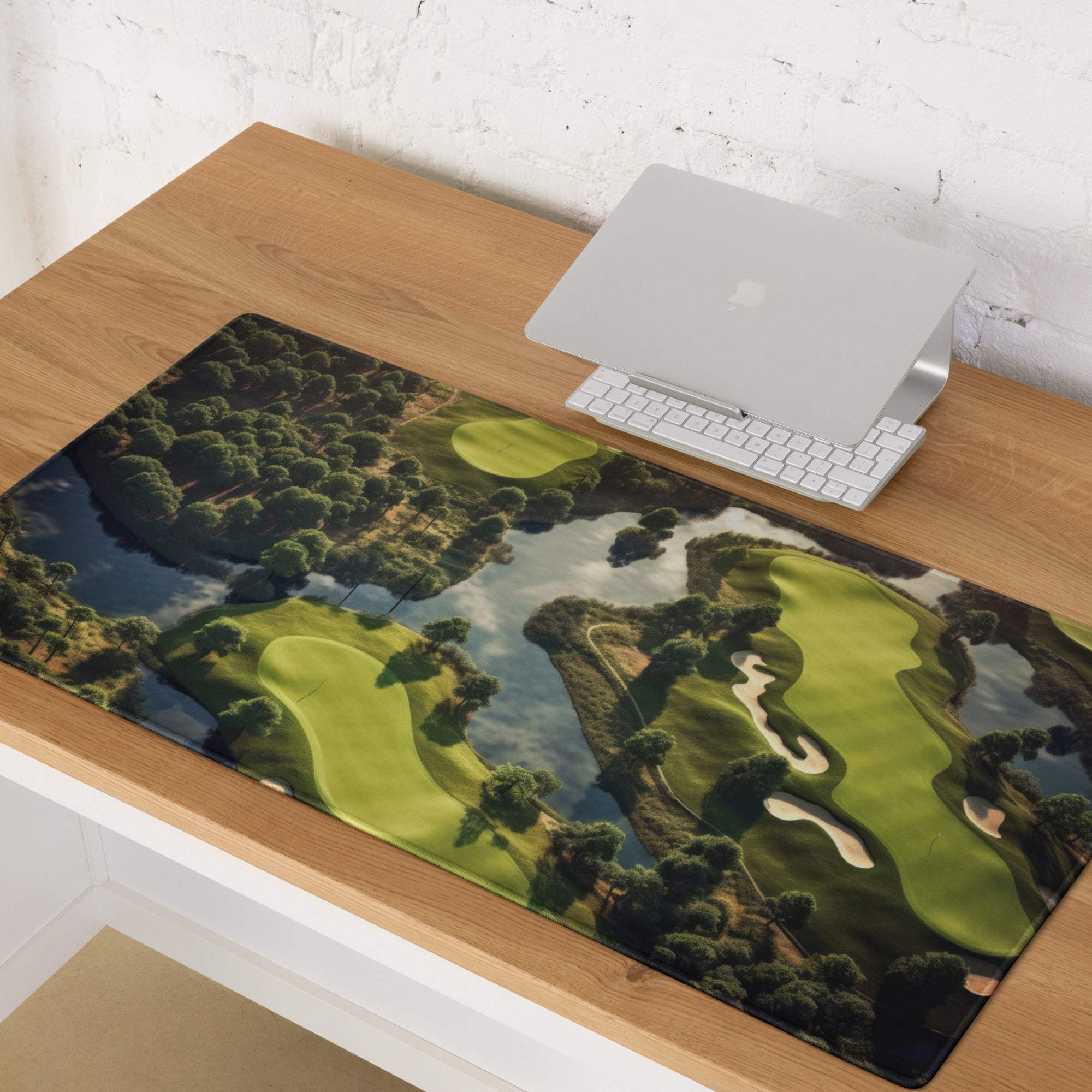 Nature inspired golf course aerial view gaming mouse pad with non-slip base