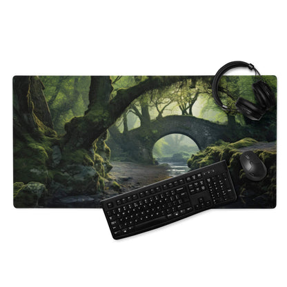 Forest Landscape Moody Emerald Green Gaming Mouse Pad with Mossy Bridge