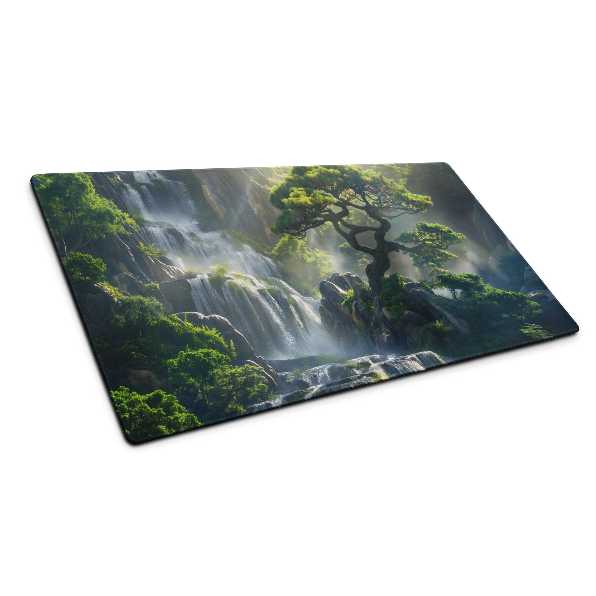 Rectangular cutting board with vivid waterfall, greenery, gnarled tree print