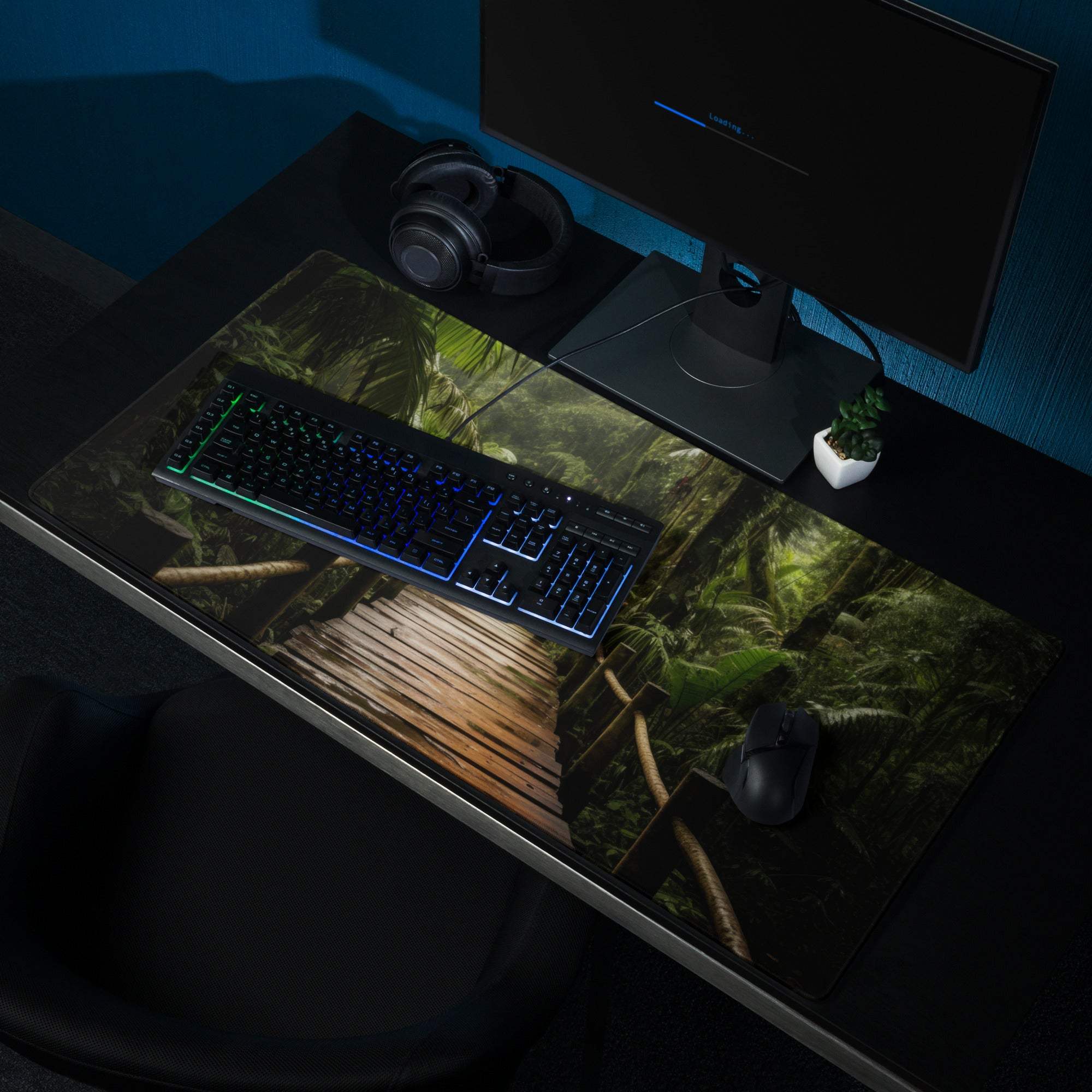 Large jungle forest path gaming mousepad with lush green foliage and non-slip base
