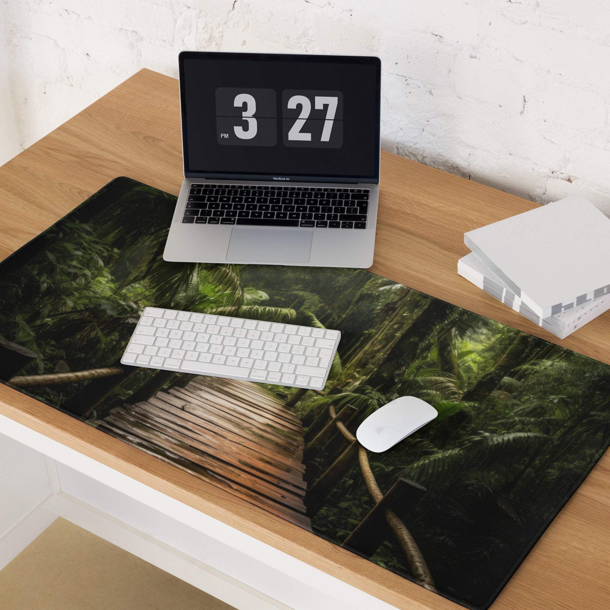 Nature inspired jungle forest path gaming mouse pad with lush green design