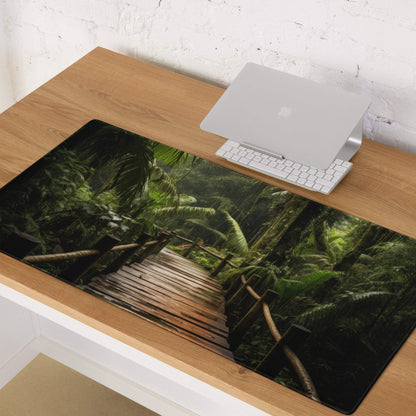 Jungle forest path gaming mouse pad with lush green foliage and non-slip base