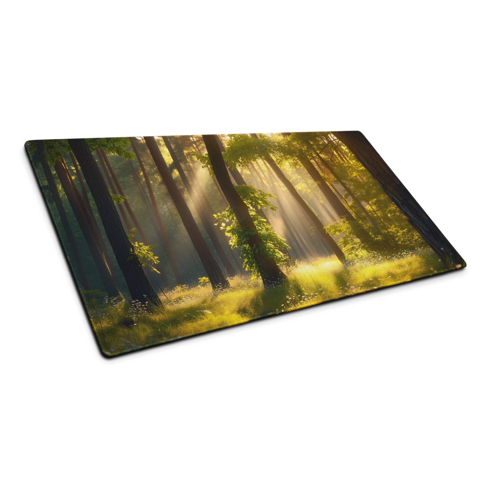 Nature forest sunrise rectangular glass cutting board with golden sunlight through trees