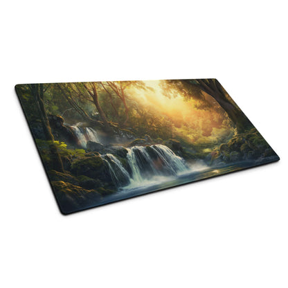 Forest waterfall rectangular cutting board with lush greenery