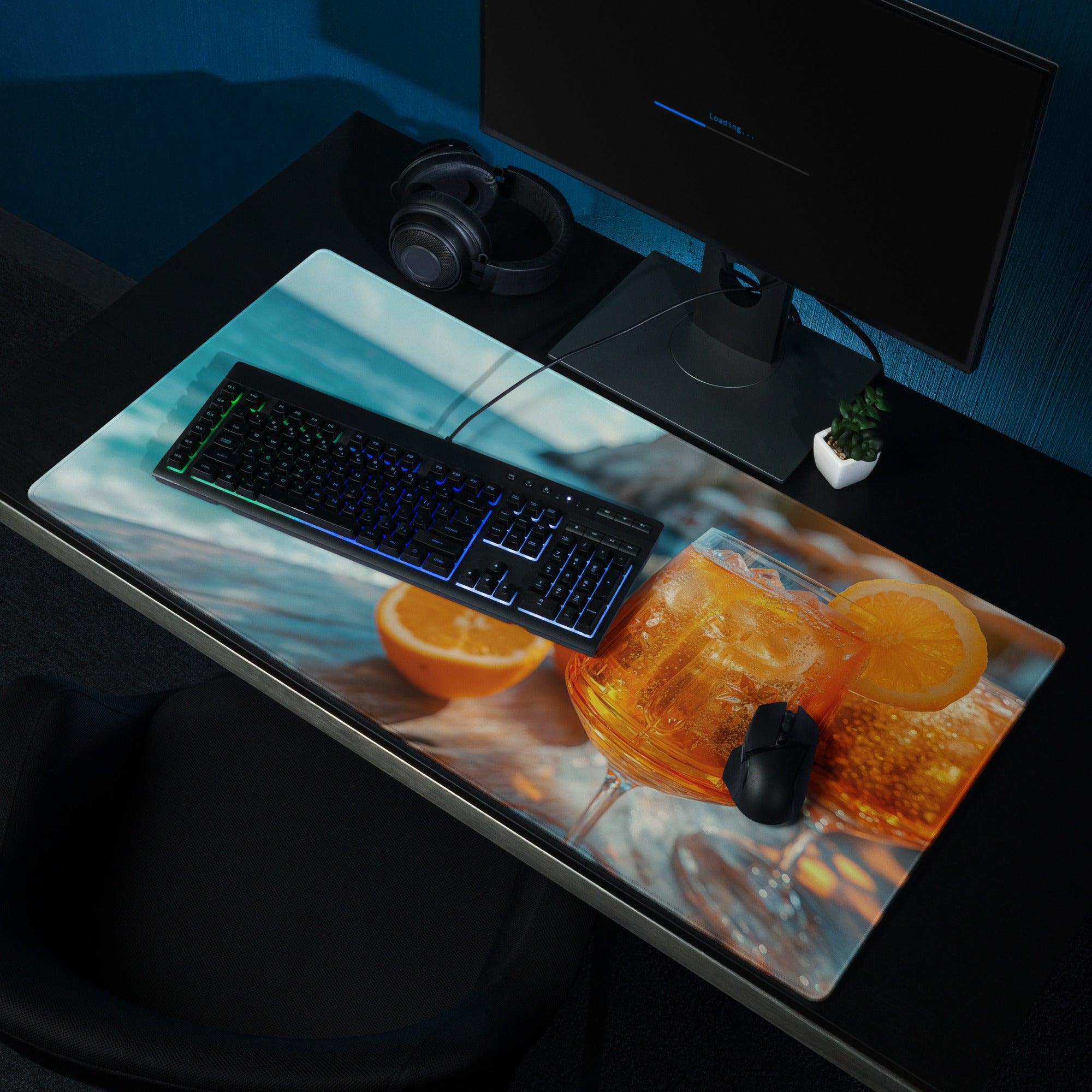 Premium Ocean View gaming mouse pad with vibrant tropical cocktail design