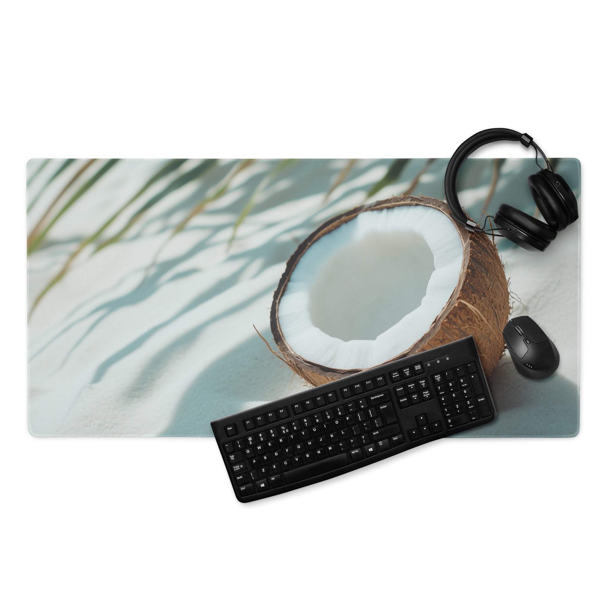 Tropical coconut beach large gaming mouse pad with keyboard and mouse
