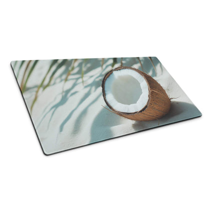 Tropical coconut beach rectangular glass cutting board with palm shadows