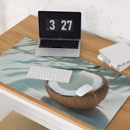 Tropical coconut beach large gaming mouse pad with halved coconut print