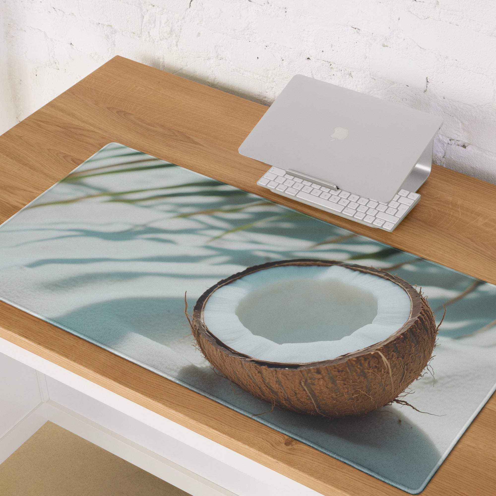 Tropical coconut beach large gaming mouse pad with glass mat design