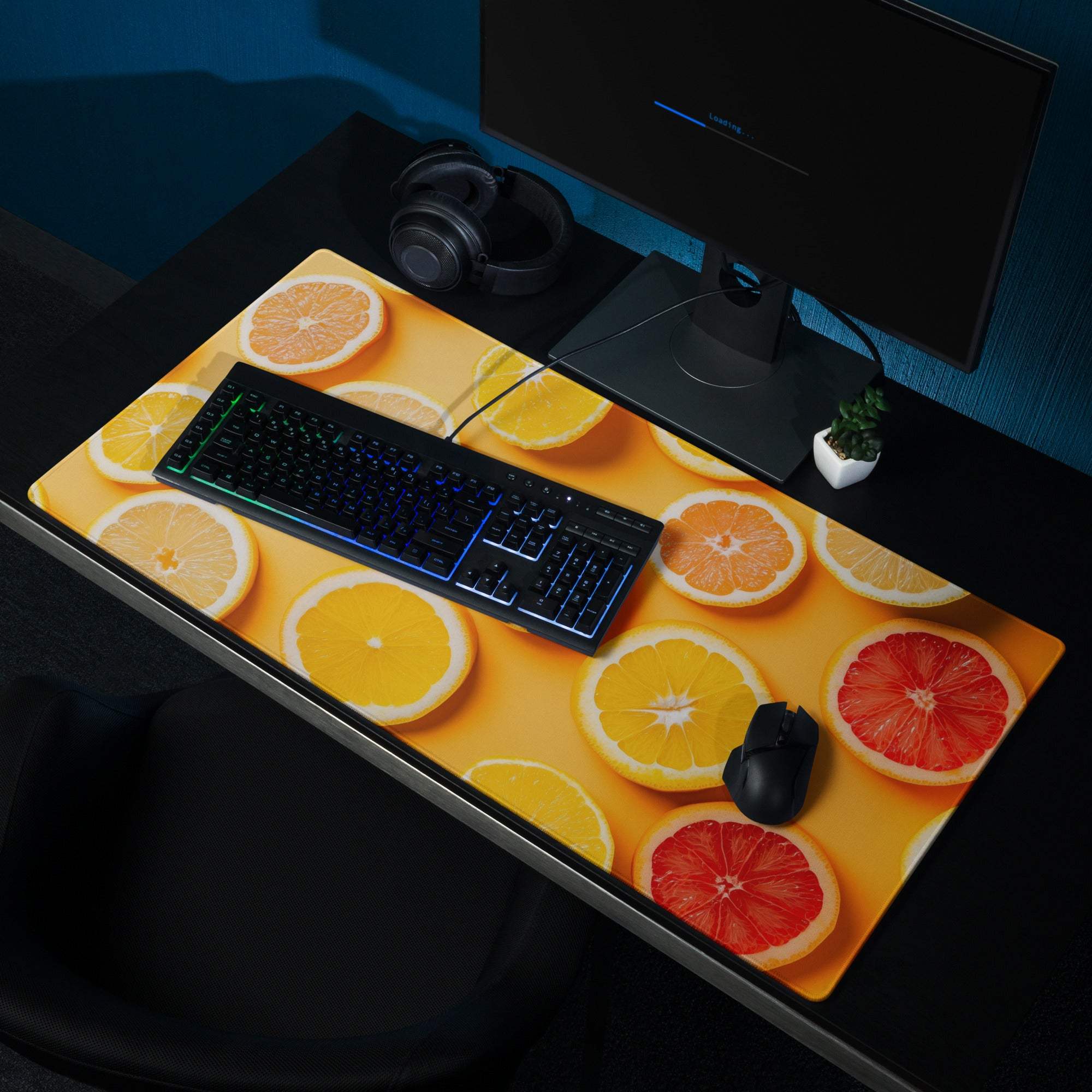 Vibrant orange yellow citrus slice gaming mouse pad large non-slip glossy