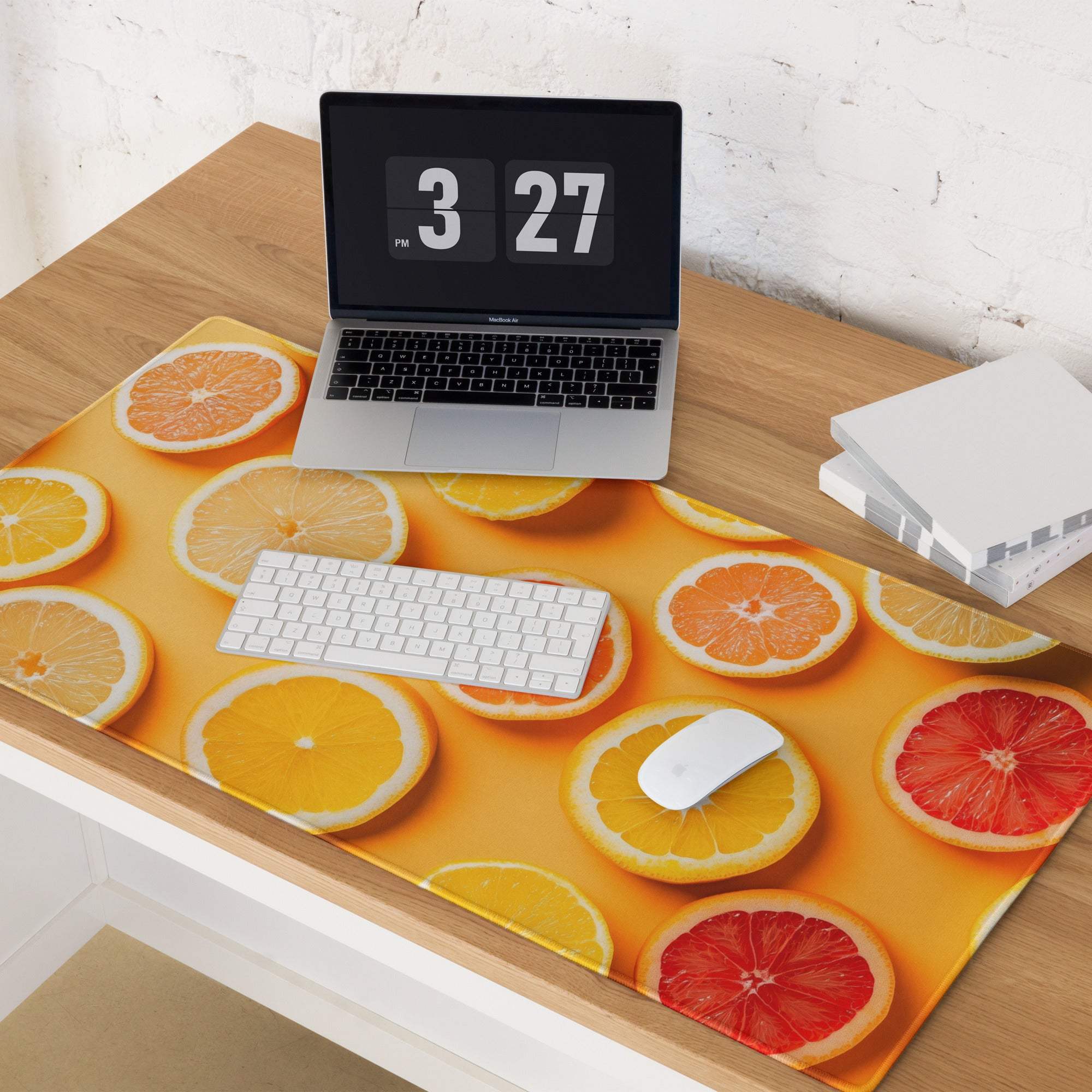 Vibrant orange yellow citrus slice desk mat gaming mouse pad large non-slip
