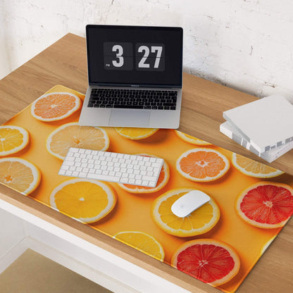 Vibrant orange yellow citrus slice desk mat gaming mouse pad large non-slip