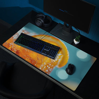 Vibrant orange beverage gaming mouse pad with large surface and non-slip base