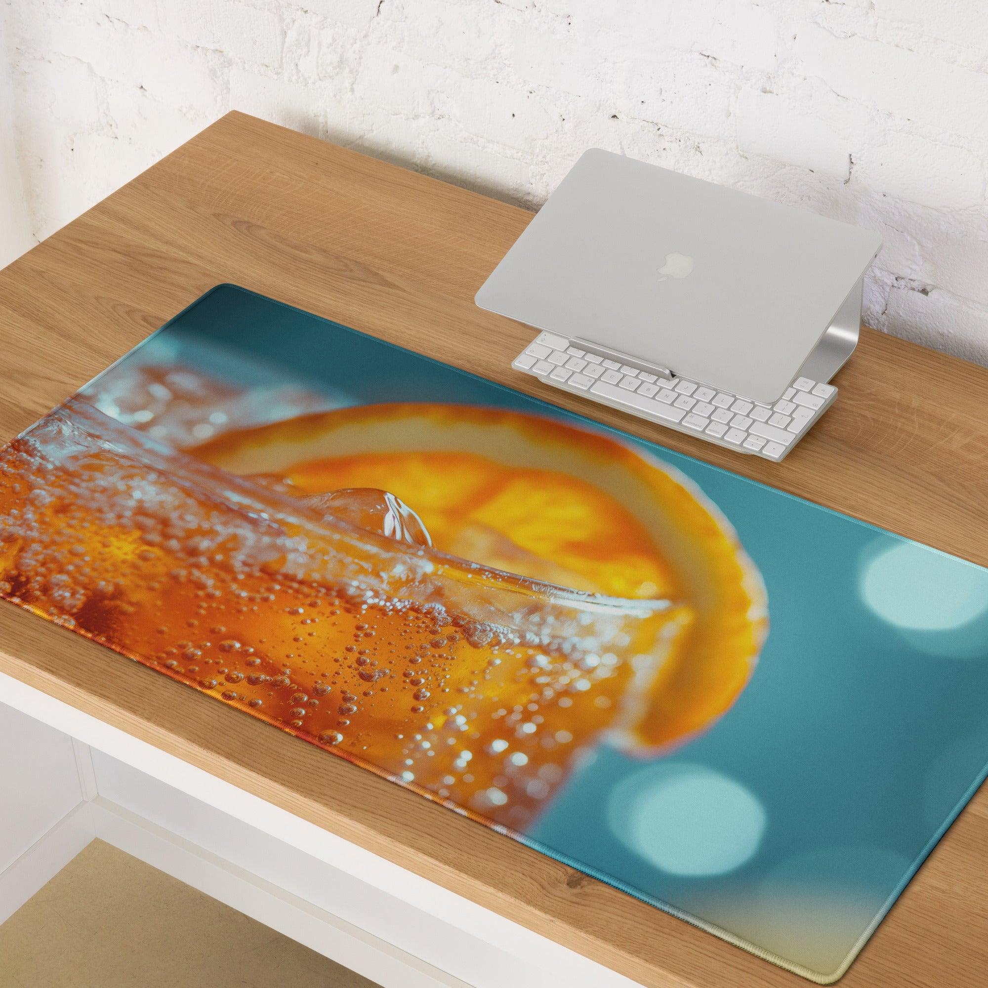 Vibrant orange slice beverage gaming mouse pad with large non-slip surface