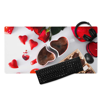 Valentines large gaming mouse pad with hearts mugs roses chocolates
