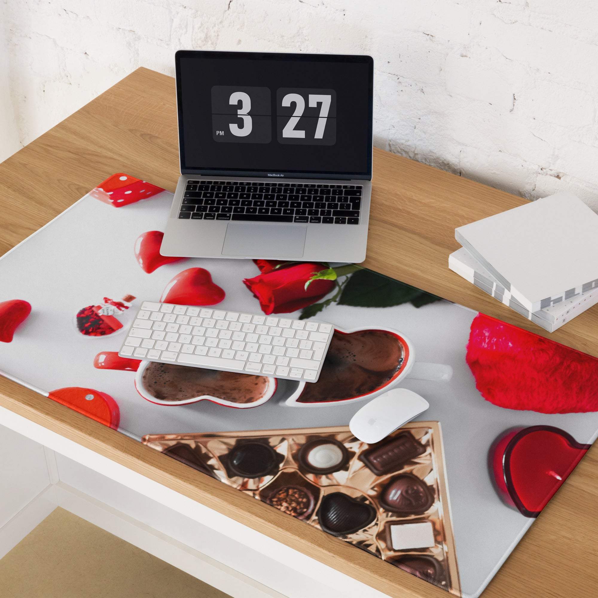Valentines large gaming mouse pad with hearts, roses, chocolates