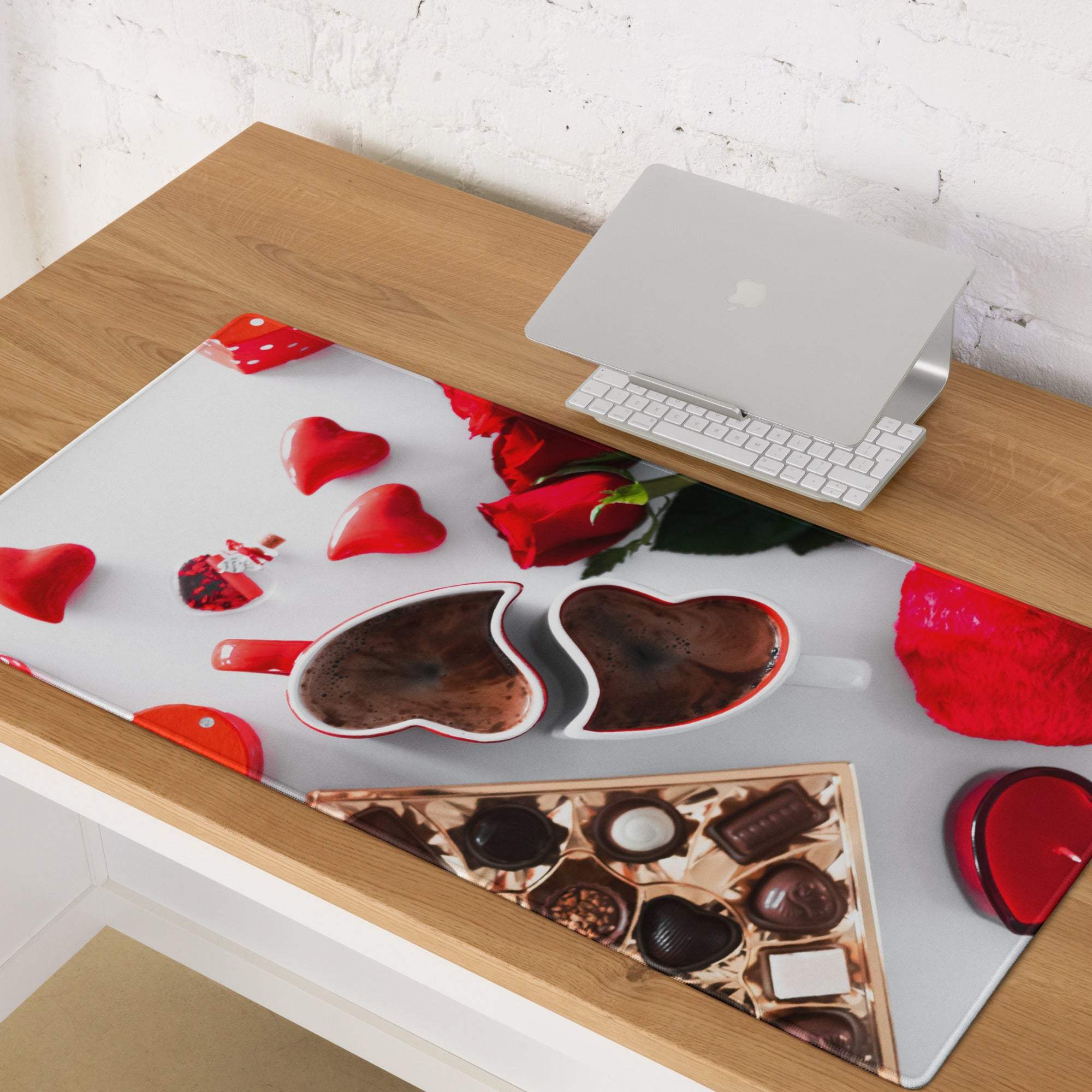 Valentines large gaming mouse pad with hearts, roses, chocolates