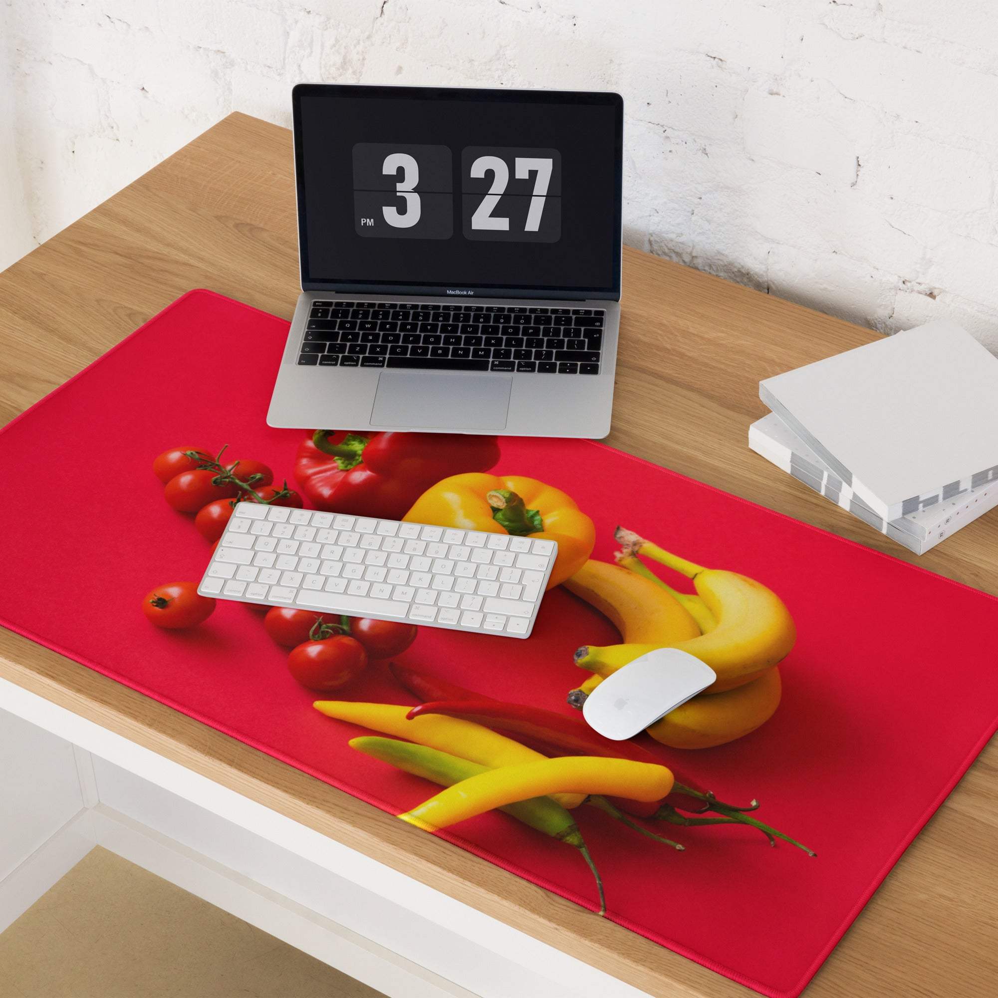 Red vibrant fresh produce mousepad with tomatoes peppers bananas chilies non-slip base