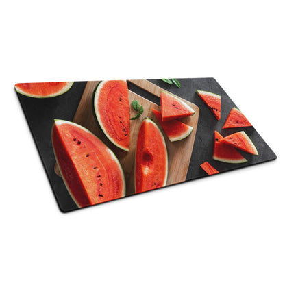 Black watermelon print cutting board on vibrant gaming mouse pad