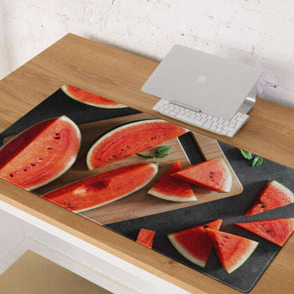 Vibrant watermelon gaming mouse pad with red slices, large non-slip surface