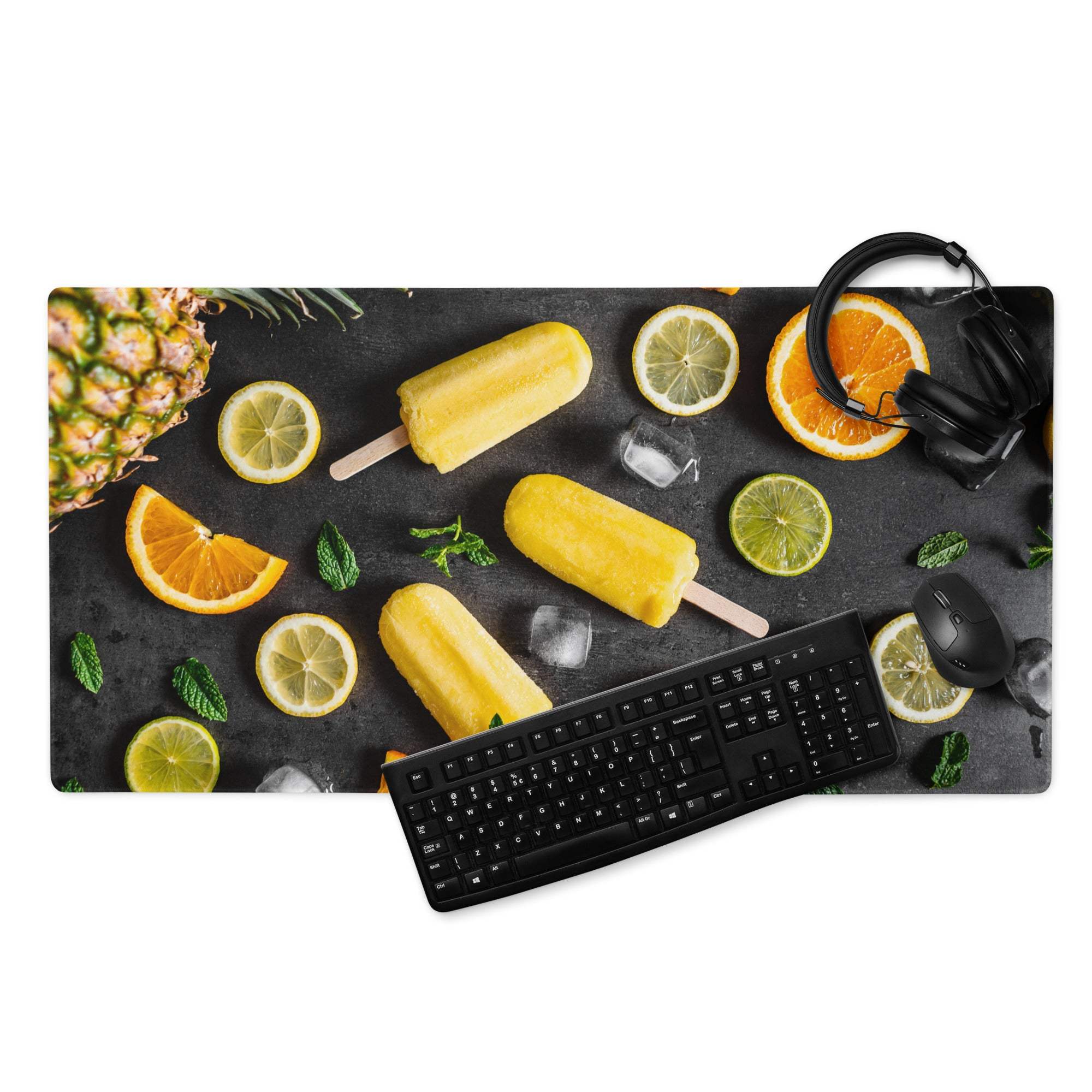 Premium large colorful gaming mouse pad with tropical fruit popsicle design