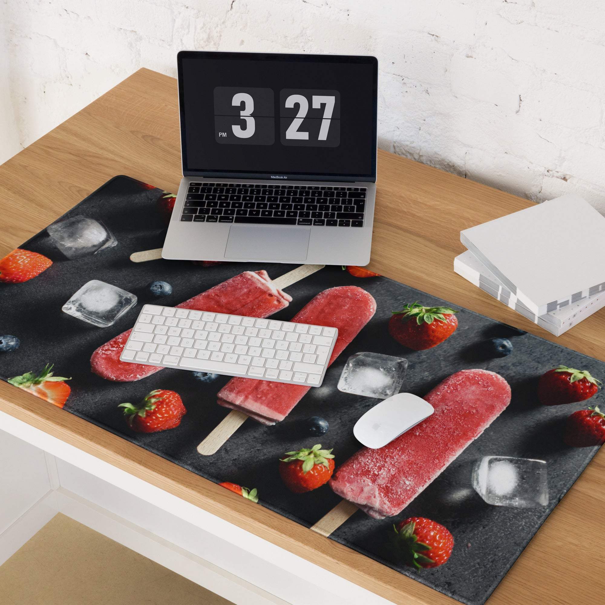 Black strawberry popsicle textured gaming mouse pad with non-slip base