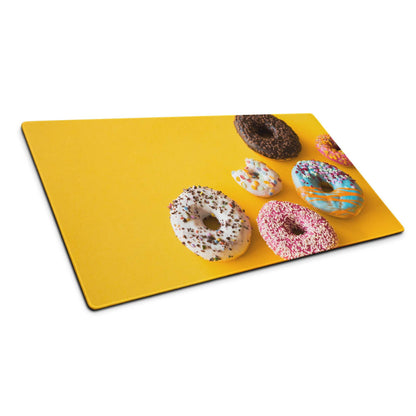 Vibrant yellow donut print large gaming mouse pad with non-slip base