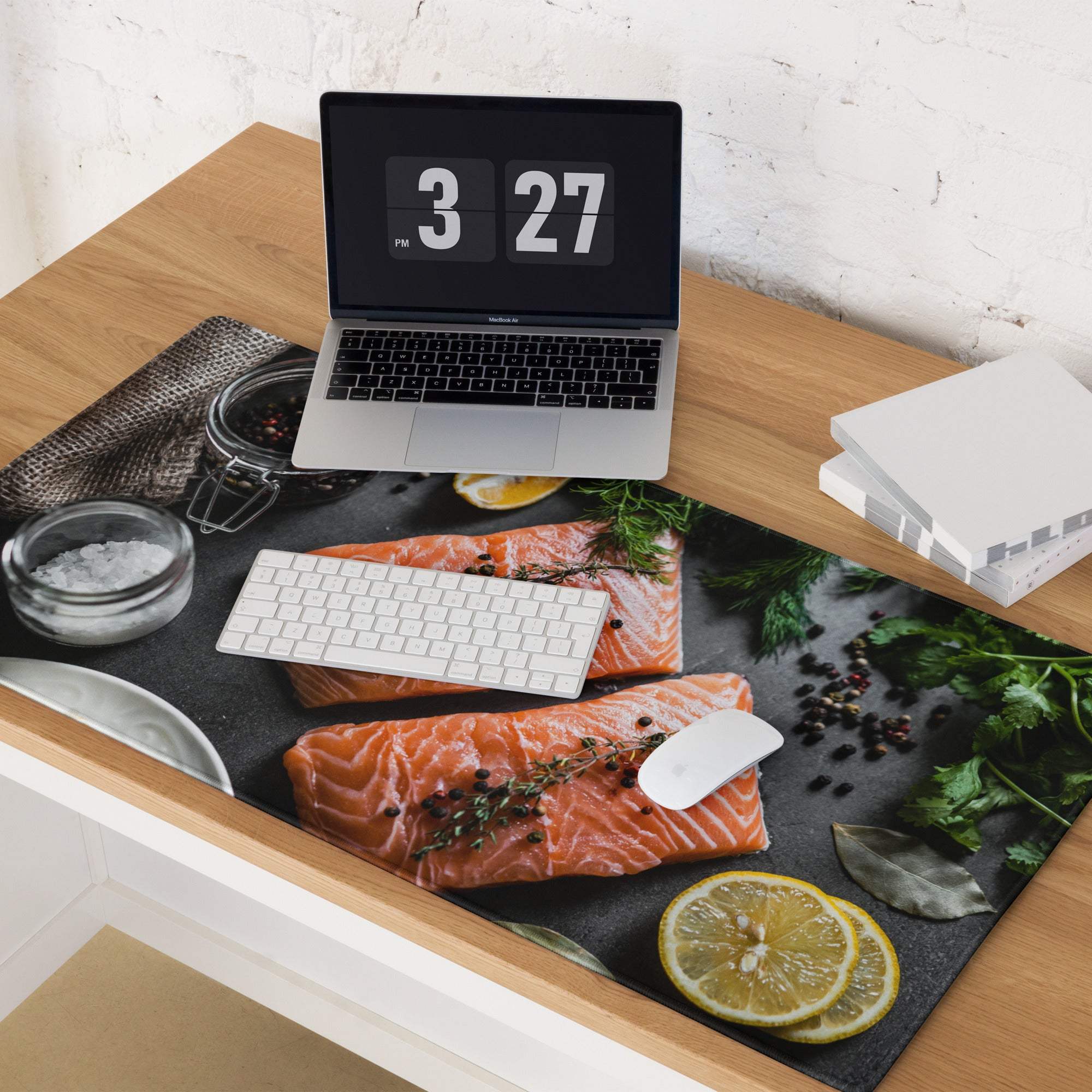 Premium large non-slip gaming mouse pad with vibrant fresh salmon print