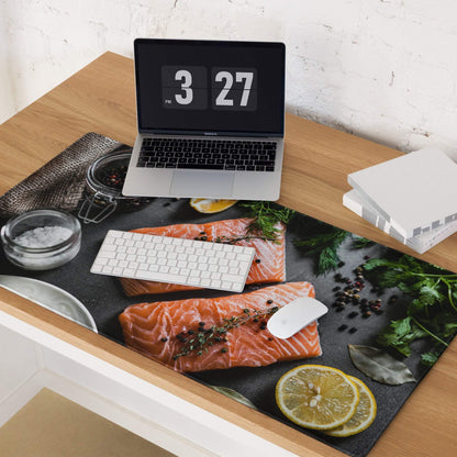 Premium large non-slip gaming mouse pad with vibrant fresh salmon print